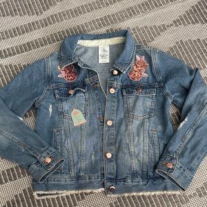 Kids Denim Jacket with Floral Embroidery